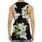 White Lily Print Men's Muscle Tank Top