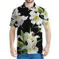 White Lily Print Men's Polo Shirt