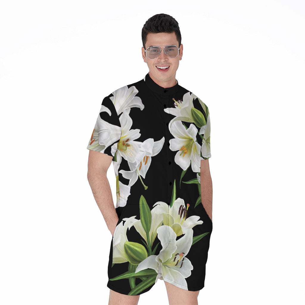 White Lily Print Men's Rompers