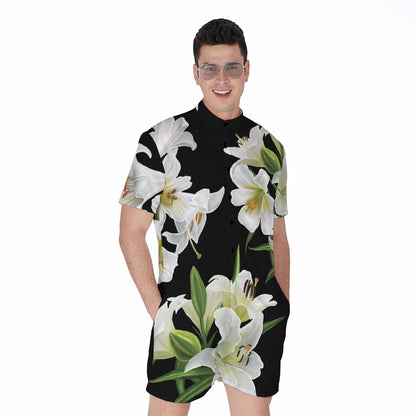 White Lily Print Men's Rompers