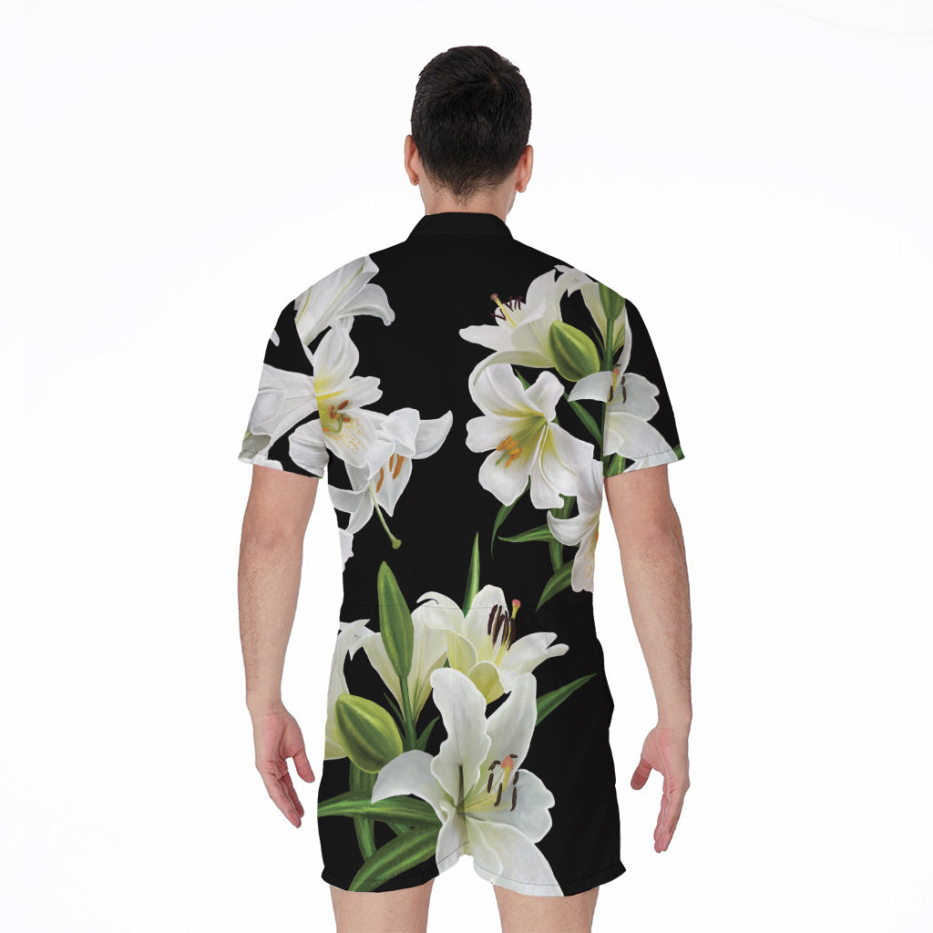 White Lily Print Men's Rompers