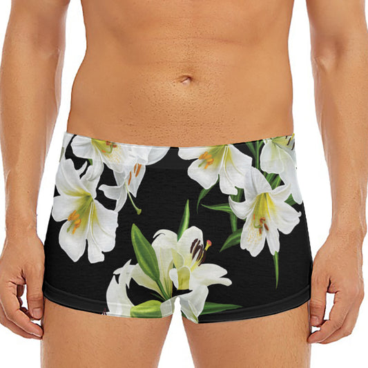 White Lily Print Men's Short Boxer Briefs