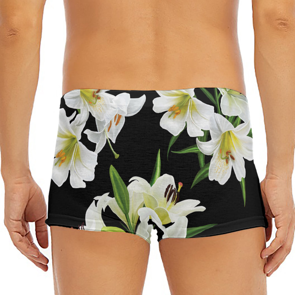 White Lily Print Men's Short Boxer Briefs