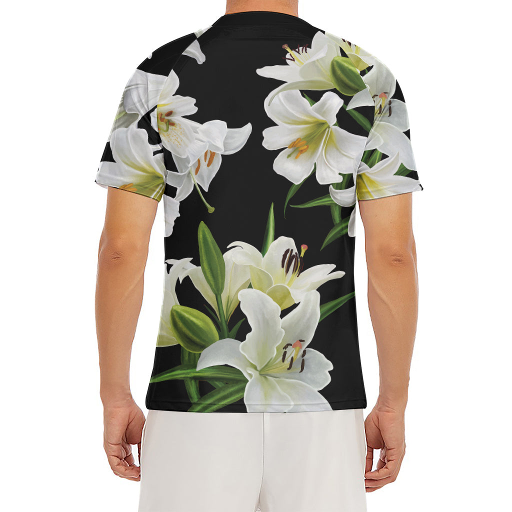 White Lily Print Men's Short Sleeve Rash Guard