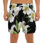 White Lily Print Men's Split Running Shorts