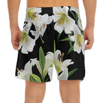 White Lily Print Men's Split Running Shorts