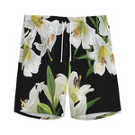 White Lily Print Men's Sports Shorts
