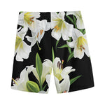 White Lily Print Men's Sports Shorts