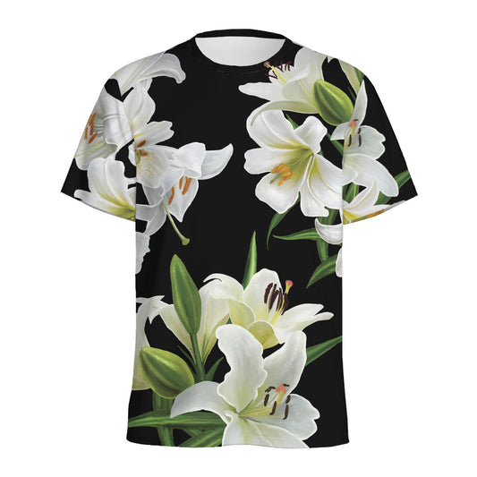 White Lily Print Men's Sports T-Shirt
