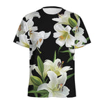 White Lily Print Men's Sports T-Shirt