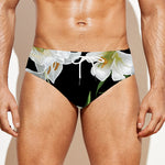 White Lily Print Men's Swim Briefs
