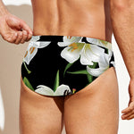 White Lily Print Men's Swim Briefs