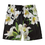 White Lily Print Men's Swim Trunks