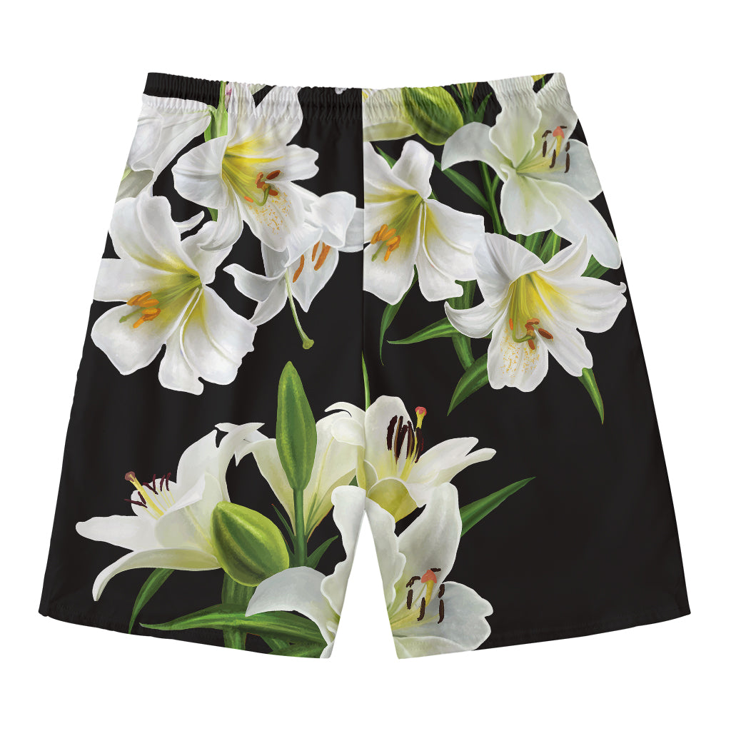 White Lily Print Men's Swim Trunks