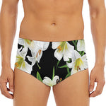 White Lily Print Men's Triangle Swim Briefs