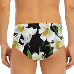White Lily Print Men's Triangle Swim Briefs