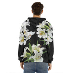 White Lily Print Men's Velvet Pullover Hoodie
