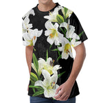 White Lily Print Men's Velvet T-Shirt