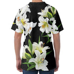 White Lily Print Men's Velvet T-Shirt