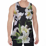 White Lily Print Men's Velvet Tank Top