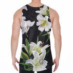 White Lily Print Men's Velvet Tank Top