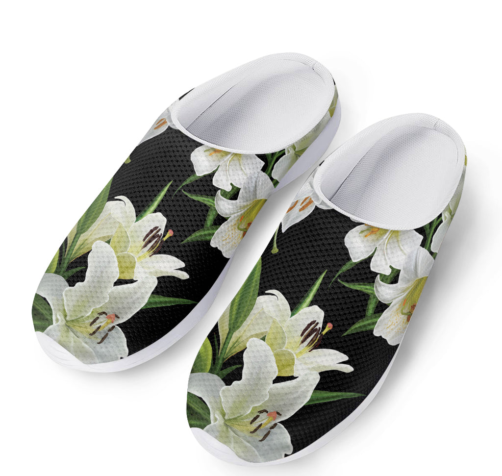 White Lily Print Mesh Casual Shoes