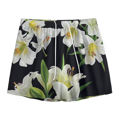 White Lily Print Mesh Shorts