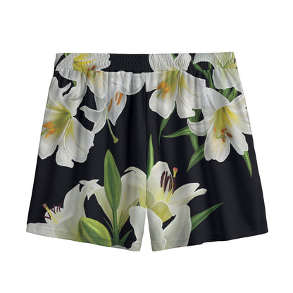 White Lily Print Mesh Shorts