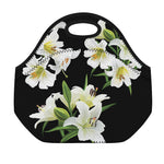 White Lily Print Neoprene Lunch Bag