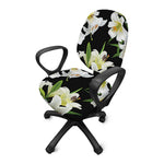 White Lily Print Office Chair Cover