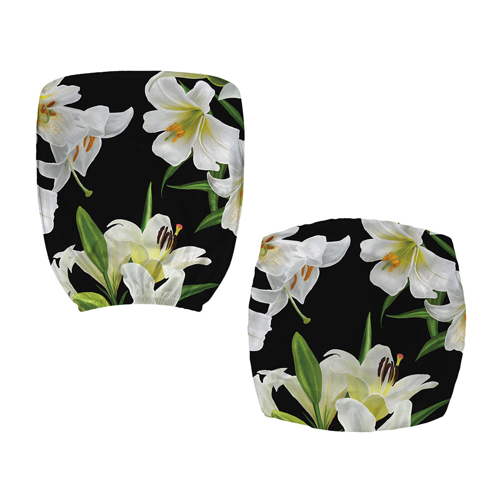White Lily Print Office Chair Cover
