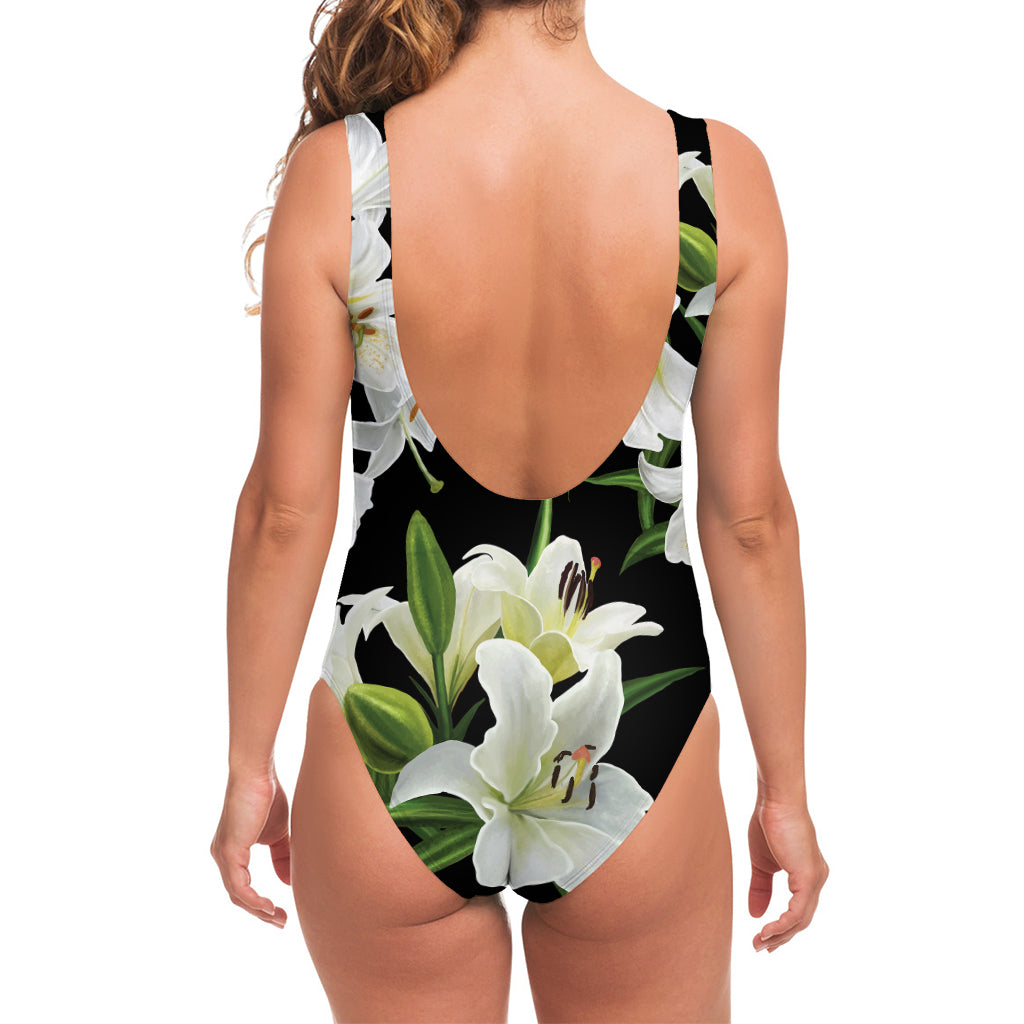 White Lily Print One Piece Swimsuit