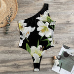 White Lily Print One Shoulder Bodysuit