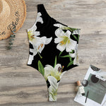 White Lily Print One Shoulder Bodysuit