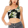 White Lily Print One Shoulder Crop Top