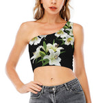 White Lily Print One Shoulder Crop Top