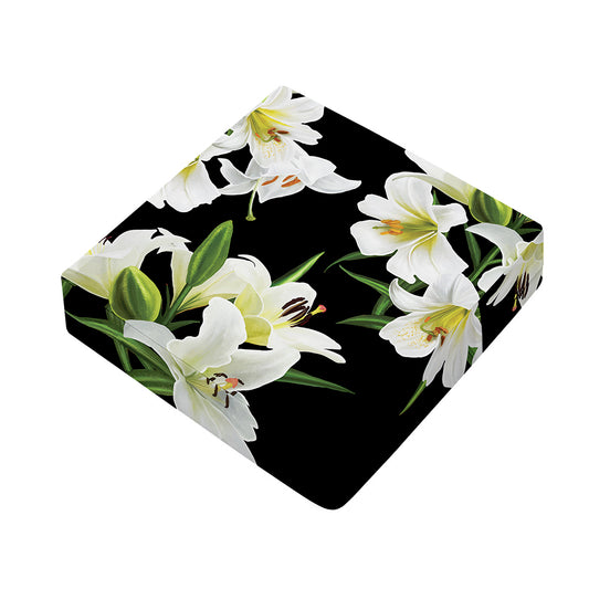 White Lily Print Outdoor Seat Cushion Cover