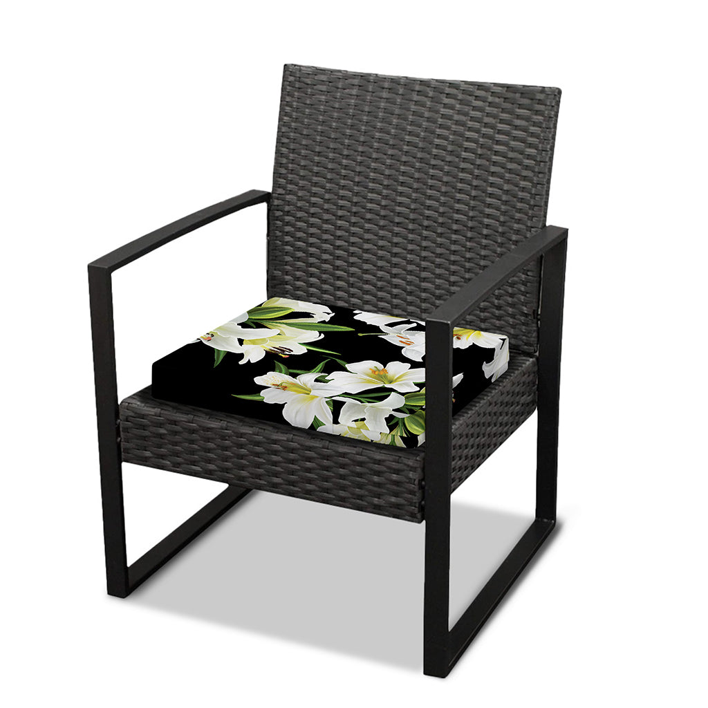 White Lily Print Outdoor Seat Cushion Cover