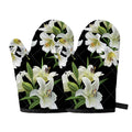 White Lily Print Oven Mitts