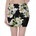White Lily Print Pencil Mini Skirt