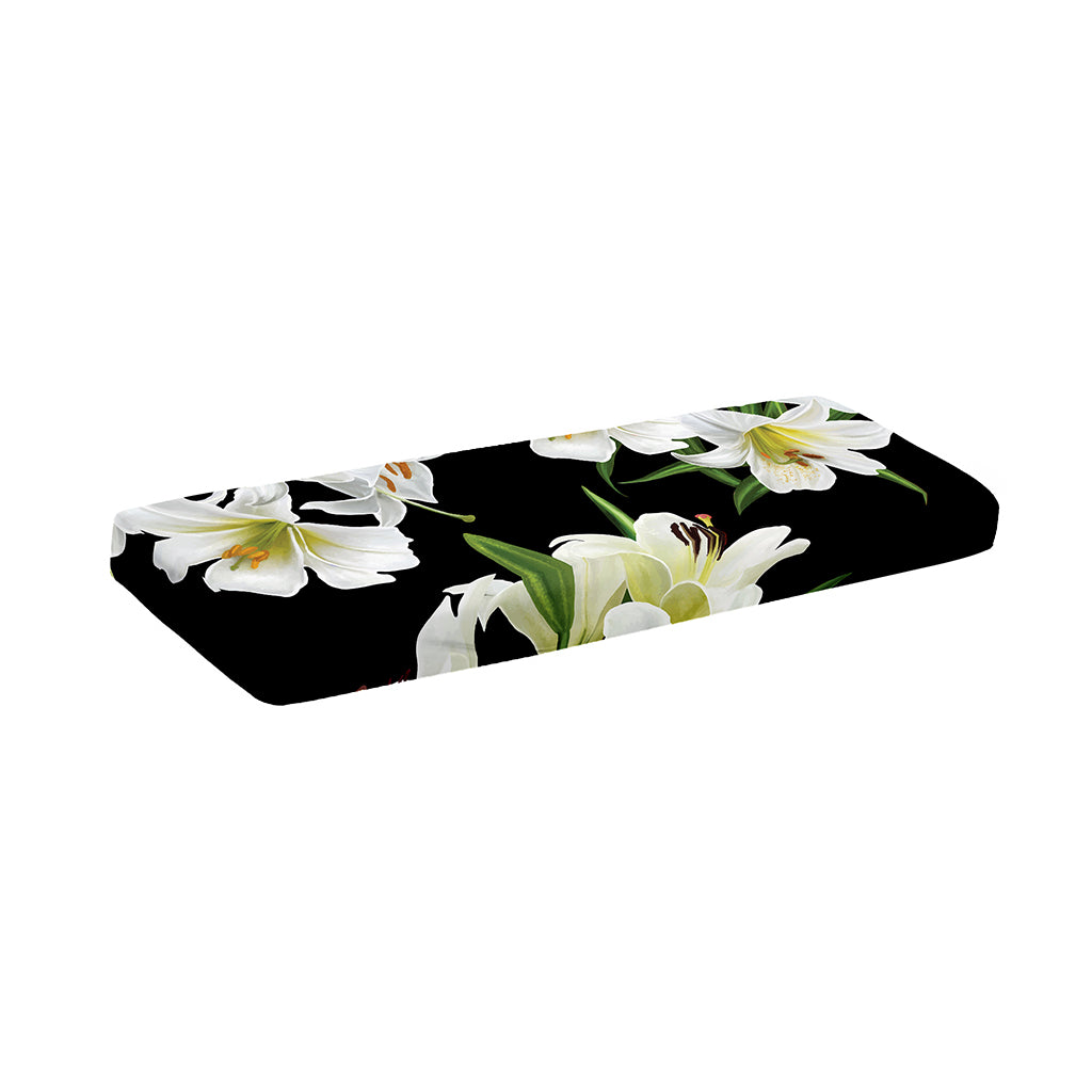 White Lily Print Piano Keyboard Cover