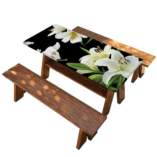 White Lily Print Picnic Table Cover