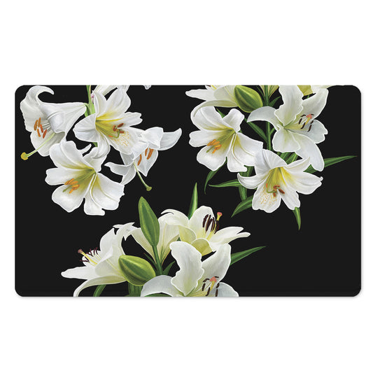 White Lily Print Polyester Doormat
