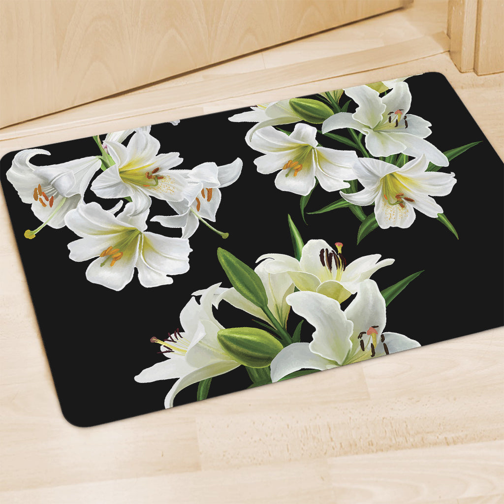 White Lily Print Polyester Doormat