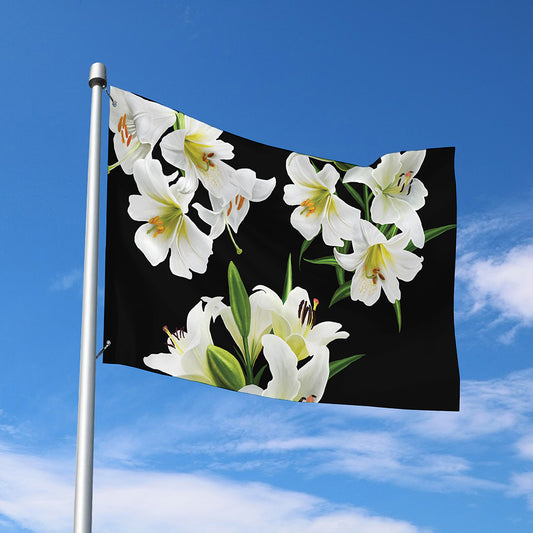 White Lily Print Polyester Flag