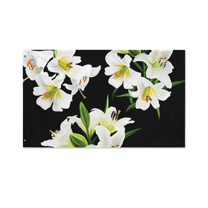 White Lily Print Polyester Flag