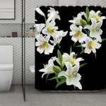 White Lily Print Polyester Shower Curtain