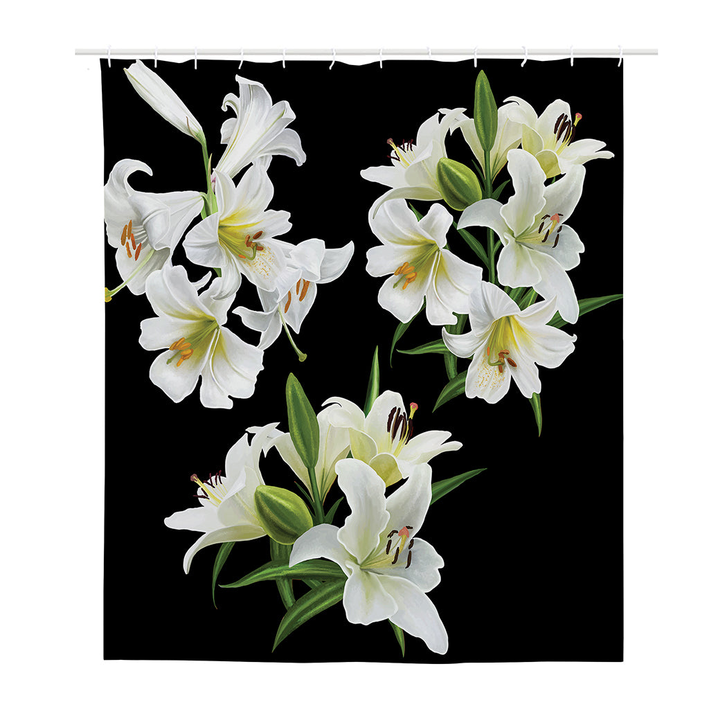 White Lily Print Polyester Shower Curtain
