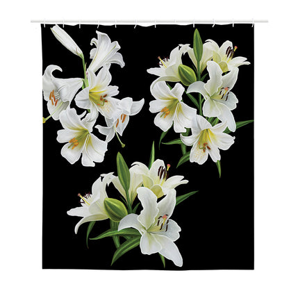 White Lily Print Polyester Shower Curtain