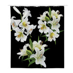 White Lily Print Polyester Shower Curtain